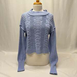 Free People Bell Song Texture Knit Pullover Sweater in Vintage Blue - Small